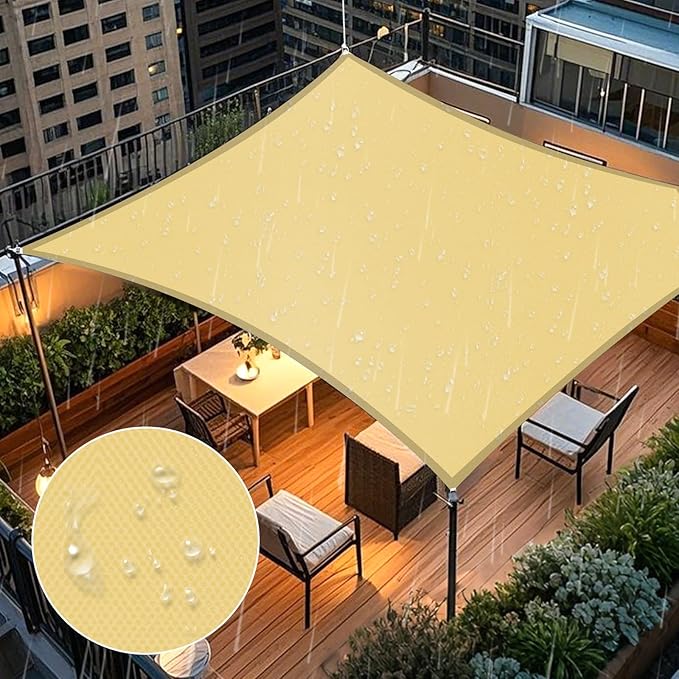 Artpuch Waterproof Sun Shade Sail, 10'x13' Sand Rectangular, UV Resistant Rain Canopy, Curved Edges Shade Cloth for Outdoor Patio, Deck, Yard (Customizable) Artpuch