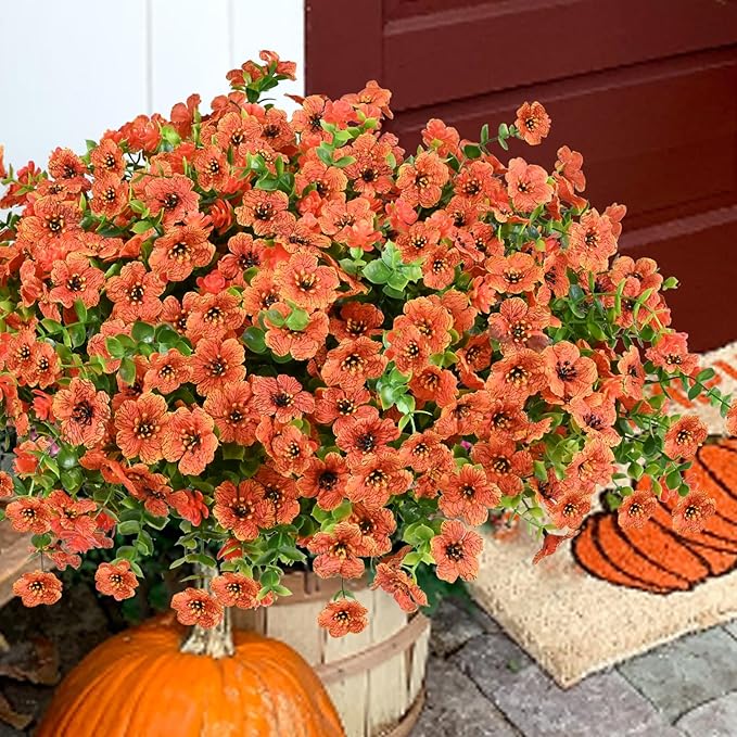 Artificial Flowers for Outdoor, UV Resistant Fake Silk Flowers, Realistic Faux Plants for Outside Indoor Porch Patio Window Box Planter Home Decor (16, Orange) Welcometothetrytuny