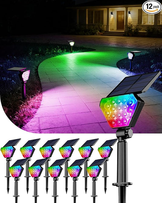 T-SUN Solar Spotlights Outdoor, Color Changing Landscape Lights, Halloween Lights Outdoor IP65 Waterproof Landscape Lighting Auto On/Off for Garden Yard Lawn Pathway, 12-Pack T-SUN