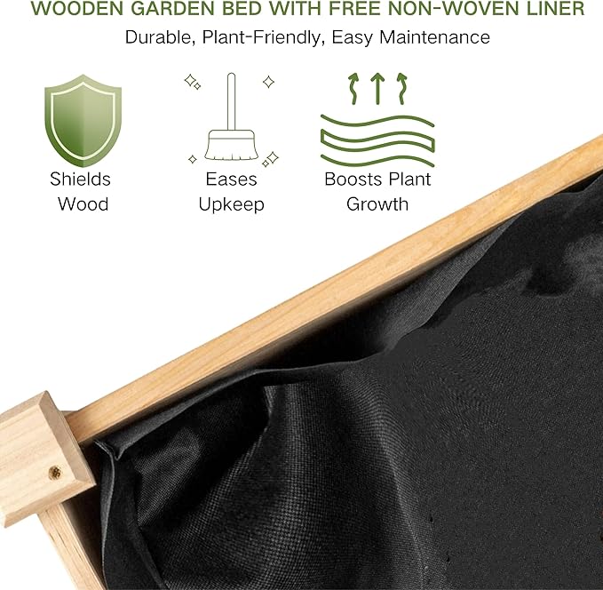 Raised Garden Bed with Greenhouse Cover,Elevated Wood Planter Box with Legs & Non-Woven Liner,34" L x18 W x 66" H Indoor Outdoor Gardening Bed for Vegetables, Herbs, Flowers ZSYWODFO