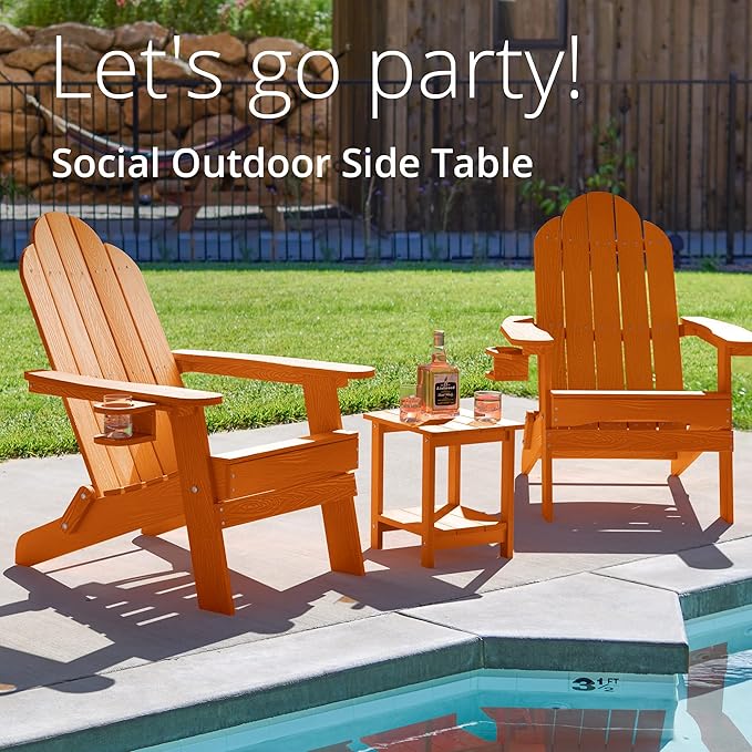 LUE BONA Adirondack Outdoor Side Table, 2-Tier Orange HDPS Patio End Table Weather Resistant, Morden Side Table for Patio, Pool, Porch LUEBONA