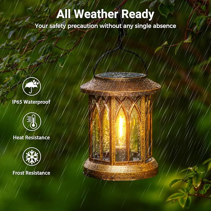 WdtPro Solar Lanterns Outdoor Lights, 4 Pack Bright Lanterns Outdoor Waterproof with Clip Patio Decor, Hanging Solar Lights for Outside Garden Yard Front Porch Table Decoration (Antique Copper) WdtPro