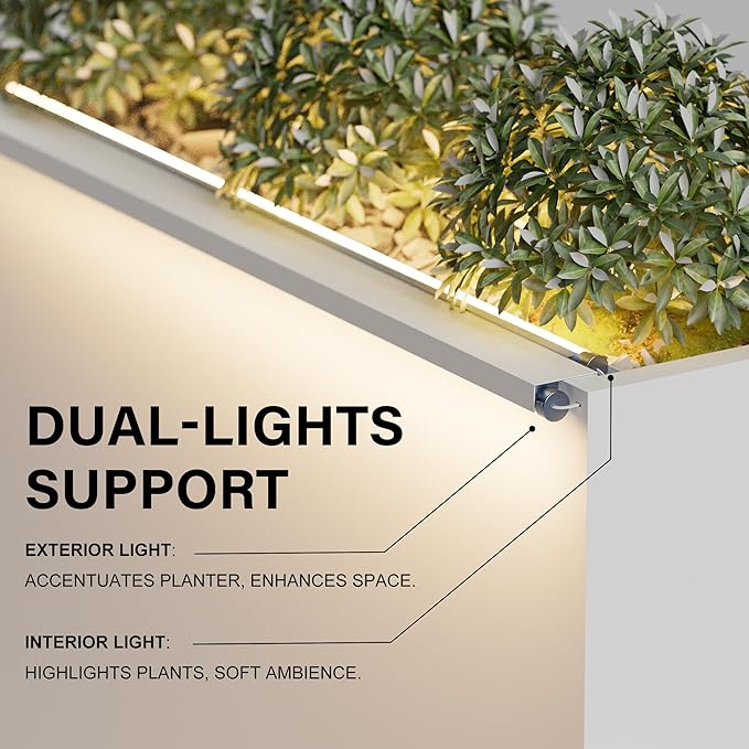 GSK White Metal Planter Box with LED Light Rectangular Illuminate Flower Trough 30" H×10" W×37.9" L Vibe Indoor Light Up Garden Plants Outdoor Separation Patio Porch Balcony GSK