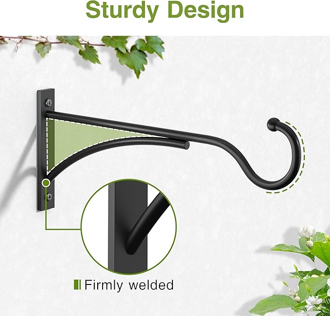8 Inch 2 Pack Heavy Duty Plant Hangers Outdoor, Metal Plant Brackets for Hanging Baskets, Plant Wall Hooks for Bird Feeders, Wind Chimes & Lanterns, Premium Metal Hooks Matte Black, 30lbs Capacity saffruff