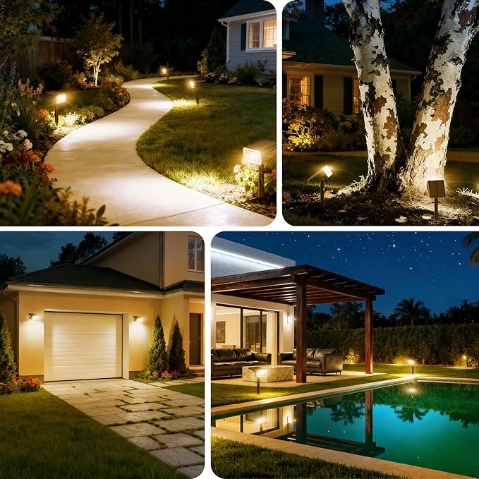 Solar Spot Lights Outdoor Waterproof IP65, [12 Pack/100 LED/4 Modes] Solar Landscape Spotlights, Auto On/Off High Lumens Spot Lights for Outside Yard Garden Pathway(Warm White) NACINIC