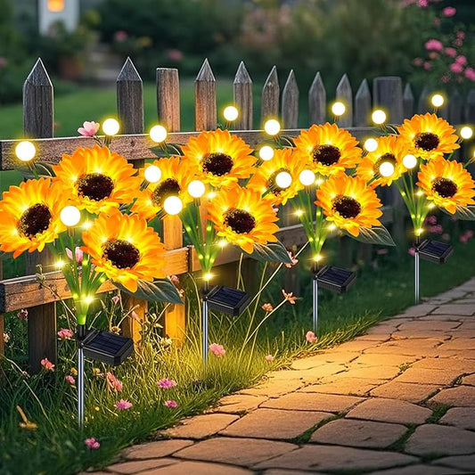 Sunflower Solar Lights Outdoor Garden Decor,Upgraded 4 Pack Solar Sunflowers with Firefly Lights Waterproof,Gifts for Mom Women Grandma,Garden Decor for Outside Yard Patio Pathway Lawn yeuago