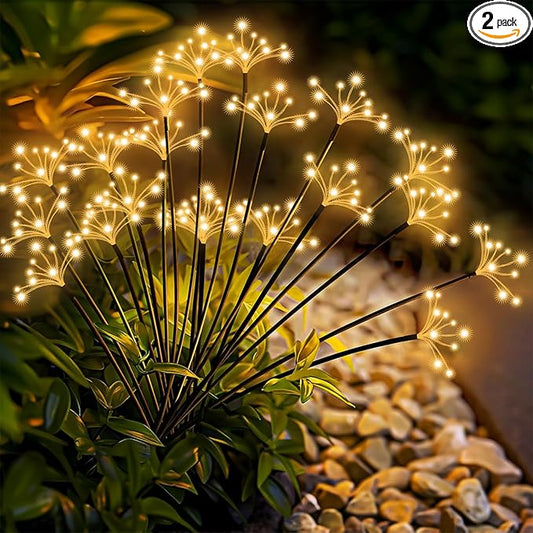 Solar Garden Lights 2 Pack Waterproof Swaying Starburst Light Solar Outdoor Lights for Yard Patio Walkway Pathway Party Wedding Decoration, Unique Gifts for Women, Warm White Slyuexu