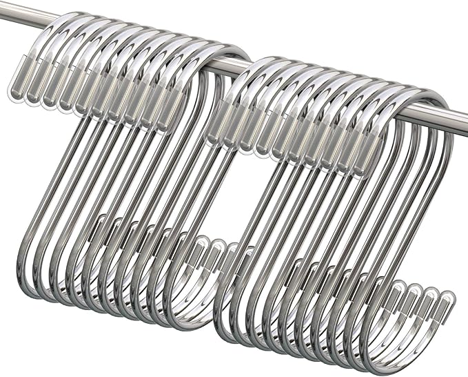 Myfolrena 20 Pack S Hooks for Hanging, 3.4 Inch Metal S Shaped Hook Heavy Duty Hanging Hooks for Pots, Pans, Plants, Bags, Cups, Clothes (Silver) Myfolrena