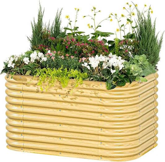 32" Extra Tall Raised Garden Bed Kits, 3.5 x 5 x 2.7ft Raised Planter Box Outdoor, 2 x 6.5 x 2.7ft Deep Root 6 in 1 Modular Metal Raised Beds for Gardening Vegetables Flowers Fruits - Sunlit Oak VegoGarden