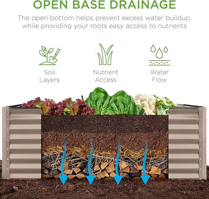 Best Choice Products 4x2x2ft Outdoor Metal Raised Garden Bed, Deep Root Planter Box for Vegetables, Flowers, Herbs, and Succulents w/ 119 Gallon Capacity - Taupe BestChoiceProducts