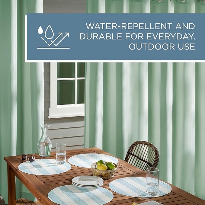 TOWN & COUNTRY BASICS Cabana Solid Heavyweight Indoor Outdoor Curtains, Light Filtering Opacity with Grommet Top, Water Repellent, 2-Pack Set, 54"x84", Seafoam TOWN+%26+COUNTRY+BASICS