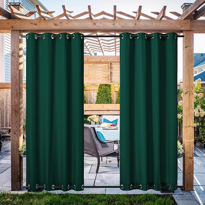 NICETOWN Canvas Outdoor Curtains for Patio Waterproof 108" Long, 2 Panels Top and Bottom Grommet Thermal Insulated Privacy Drapes for Outdoor Gazebo, Dark Green, 55" Wide Per Panel NICETOWN