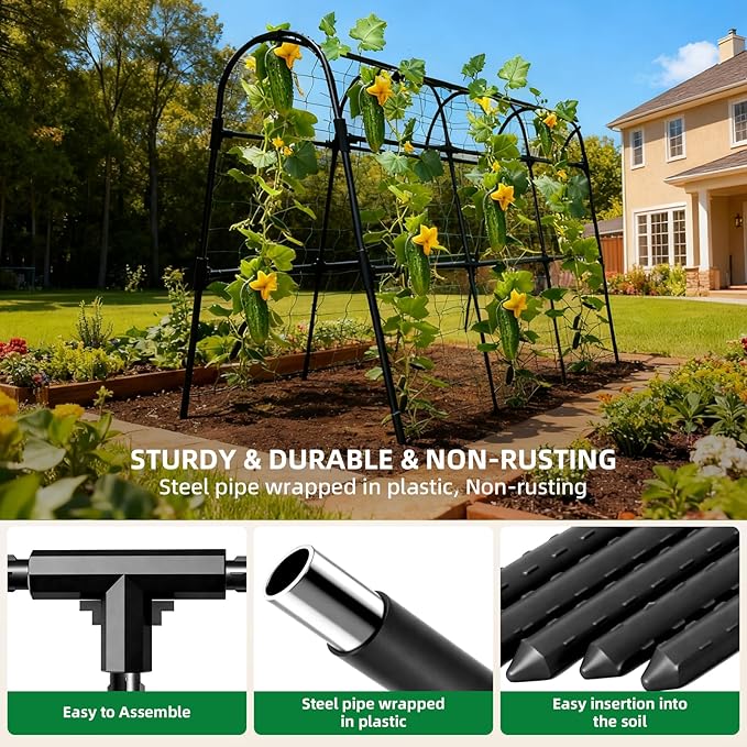 Cucumber Trellis for Raised Bed, U-Shape Garden Arch Metal Support for Climbing Plants, Metal Arch Plant Support Vegetables Trellis, Plant Support for Vine Outdoor (Black, 47*30*47inch(L*W*H)) Laodier