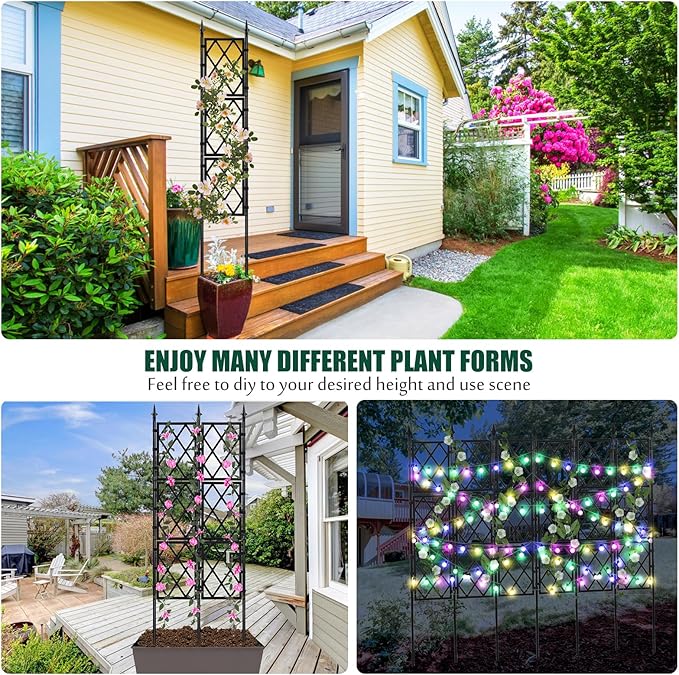 Garden Trellis for Climbing Plants Outdoor 5.25 FT, Iron Pipe Metal Support Wall Tall Plant Trellis Lattice Fence Plant Support with Garden Twist Tie for Ivy Vines Rose WellSign