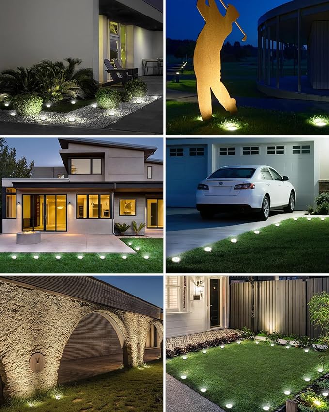 btfarm 6 Pack Solar Lights Outdoor, 8 LED Solar Ground Lights IP65 Waterproof Flat Solar Disc Light, Pathway Lights for Garden Lawn Patio Yard Path Landscape, Cool White btfarmdecorativelighting