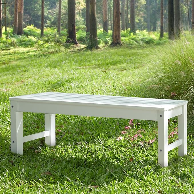 Psilvam Outdoor Bench, Two Person Poly Lumber Porch Bench, Weatherproof Garden Bench That Never Rot and Fade, Patio Bench Suit for Garden, Porch, and Park (2 pcs, White) PsilvamGardenFurniture