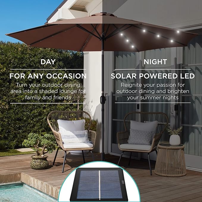 Best Choice Products 10ft Solar Polyester LED Lighted Patio Umbrella w/Tilt Adjustment and UV-Resistant Fabric BestChoiceProducts