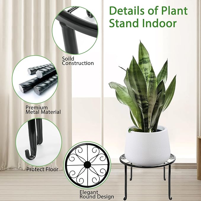 Metal Plant Stand 5 Pack Plant Stands for Indoor Outdoor Plants Multiple Heavy Duty Flower Pot Stand Holder Rustproof Iron Round Plant Shelf for Planter Outdoor Plant Stand for Patio & Garden Décor XGUNION