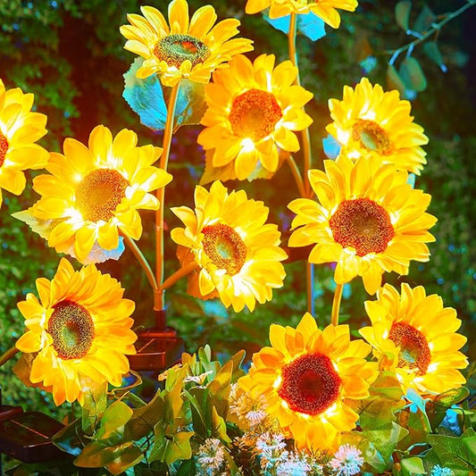 Brightown Outdoor Solar Garden Lights - 4 Pack LED Flower Lights with Larger Sunflowers, Bigger Solar Panel, Waterproof for Outside Yard Patio Garden Decorations Brightown