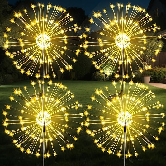 JJGoo Solar Firework Lights, 4 Pack 120 LEDs 2 Lighting Modes Solar Garden Lights Outdoor Waterproof for Yard Patio Walkway Pathway Party Wedding Christmas Decorative - Warm White JJGoo