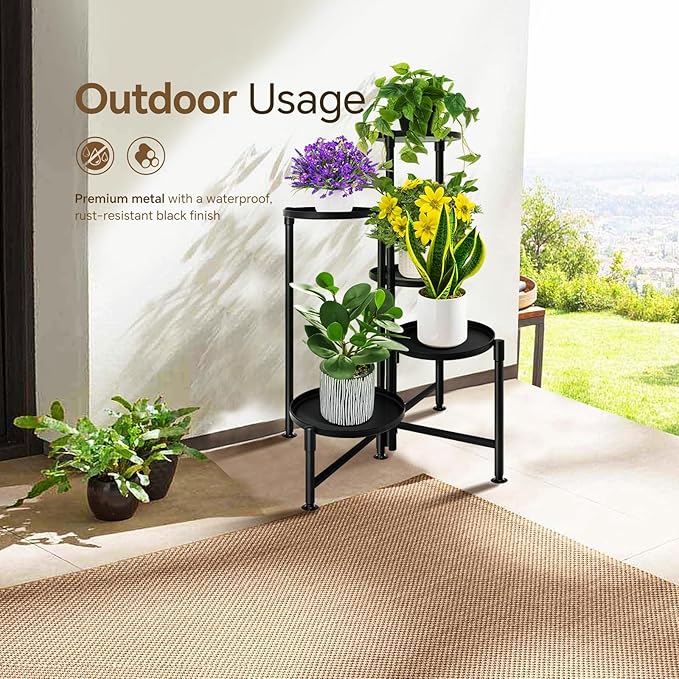 5 Tier Plant Stand Indoor, Metal Corner Plant Shelf Outdoor, Foldable Tall Plant Rack for Mutiple Plants, Flower Pot Holder Display Stand for Living Room Patio Home Decor for Gatdening KISENG