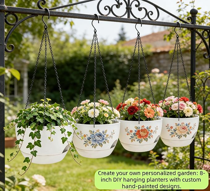 Set of 2-8 Inch Self Watering Hanging Planters for Indoor Outdoor，Hanging Plant Pots with Drainage & Removable Tray, Hanging Pots Holder for Ivy, Pothos, Ferns, Balcony & Patio, White zople