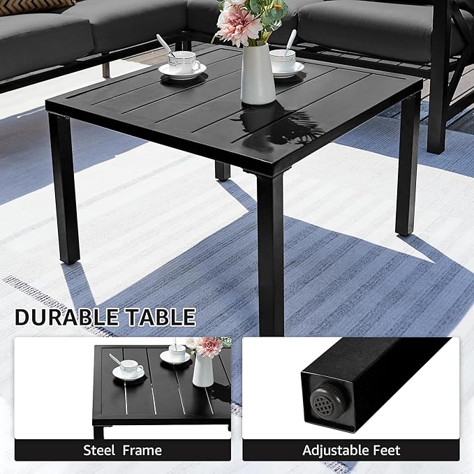 NATURAL EXPRESSIONS 6 Pieces Patio Furniture Sets, Metal Outdoor Sectional Furniture L Shape Patio Conversation Sets,Highback Frame,Metal Table,Large Waterproof Cover, 6.5" Olefin Cushions,Dark Grey NaturalExpressions