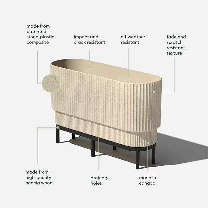 Veradek Demi Series Raised Long Planter for Indoor/Outdoor Use | Made from Plastic & Stone w/Wooden Stand | Modern Patio Décor for Flowers/Shrubs VeradekOutdoor