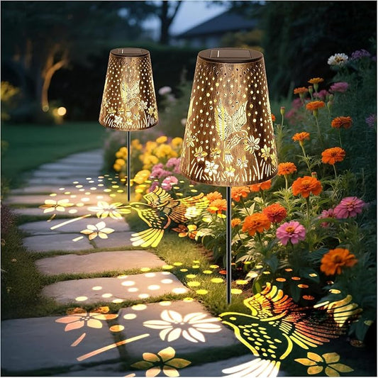 Solar Pathway Lights Outdoor, LED Bright Metal Retro Waterproof, Outside Decorative Hummingbird Lanterns Solar Powered for Path Lawn Patio Yard Walkway (Hummingbird 2P) MMHFSolarLightsOutdoor