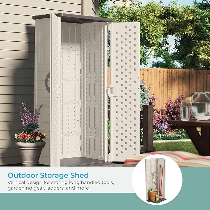 Suncast Vertical Outdoor Storage Shed with All-Weather Construction, Vanilla Suncast