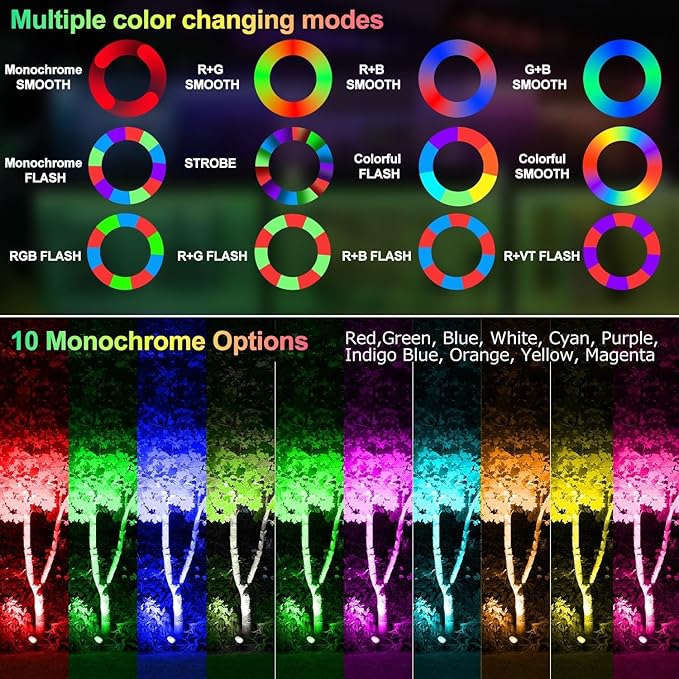 CLY 4-in-1 Solar Spot Lights Outdoor Color Changing, Solar Landscape Spotlights RGB Lighting IP66 Waterproof 45.93ft Cable Auto ON/Off Adjustable Garden Spotlight for Yard, Garden, Pool, Lawn, Statue CLY