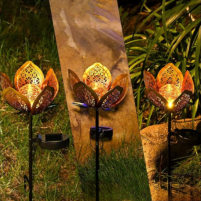 Solar Lights Outdoor Garden Decor,LED Lotus Flower Lamp, Metal Tulip Solar Lawn Lamp for Courtyard Decoration, Garden Gifts for Women YMTengFei