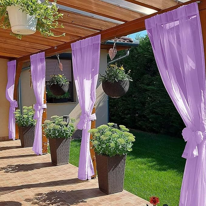 SpaceDresser Waterproof Outdoor Sheer Curtains for Patio - 4 Panels Rod Pocket Indoor Voile Sheer Curtain for Living Room,52W x 96L inch, Lavender SpaceDresser