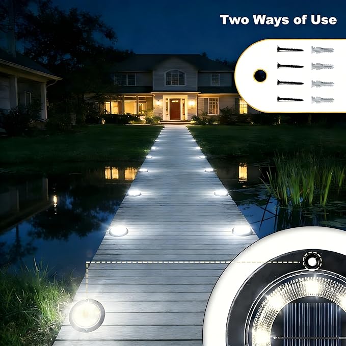 Flacchi Solar Lights Outdoor - Solar Powered Ground Lights Outdoor Solar Disk Light Waterproof Landscape Light for Patio Yard Pathway Walkway Driveway (Cool White, 8 Pack) Flacchi