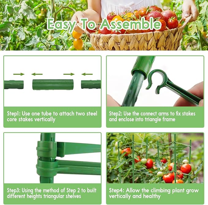 Riare 2 Pack 5.2 FT Tomato Cages for Garden- 63inches Heavy Duty Garden Stakes, Adjustable Tall Tomato Plant Support Tomato Trellis Cage for Pots, Raised Garden Bed, Climbing Vegetables Plants Flowers Riare