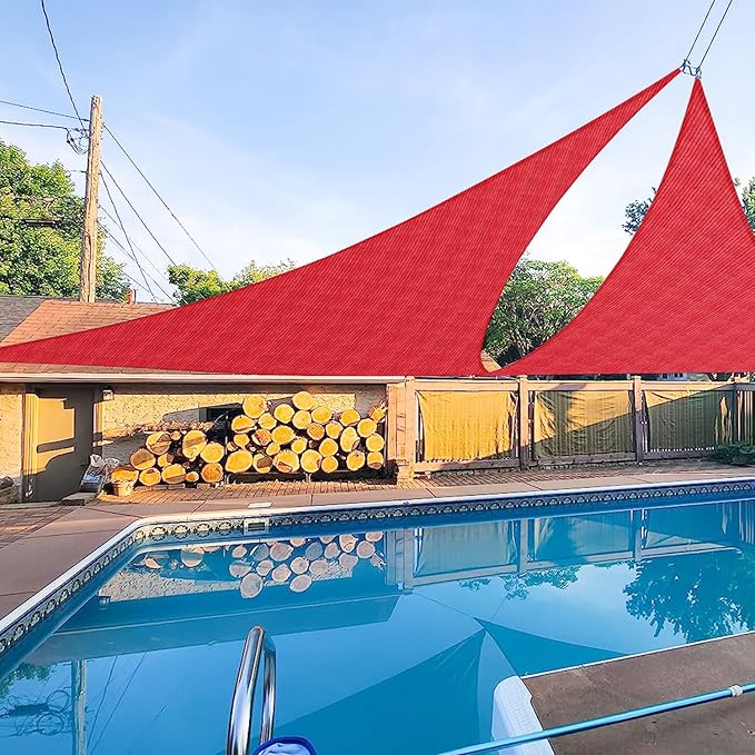 E&K Sunrise 15' x 15' x 15' Sun Shade Sail Triangle Canopy Shade Cover UV Block for Patio Backyard Garden Outdoor (Red) EKSUNRISEINC
