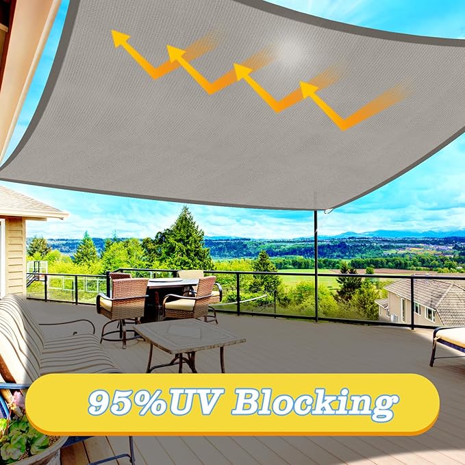 HappyTrends Sun Shade Sail,10'x 13' Heavy Duty UV Protection Beach Shade Canopy Wind sail,Tear and Rust Resistant Patio sail Shade for Yard Deck Lawn Garden Rectangle Sunshade(Grey) HappyTrends