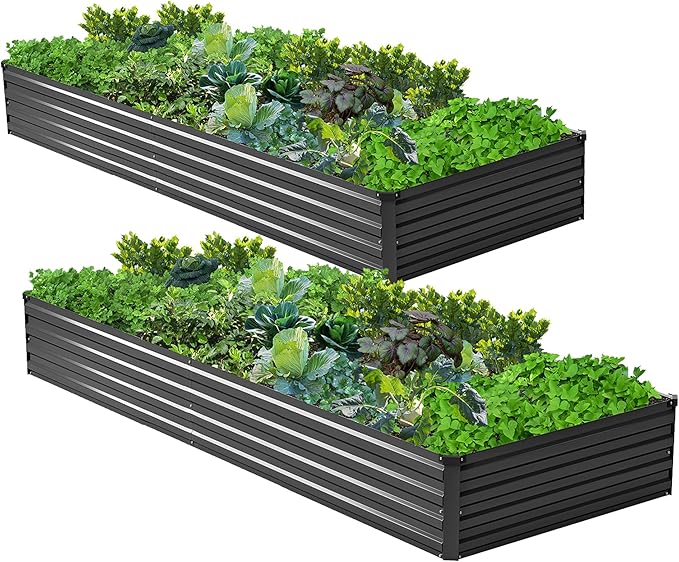 2PCS 8x4x1ft Galvanized Raised Garden Bed Kit,Metal Planter Box for Vegetables,Flowers,Herbs Durable Rust-Resistant Patio Gardening Beds,Black Henshwon