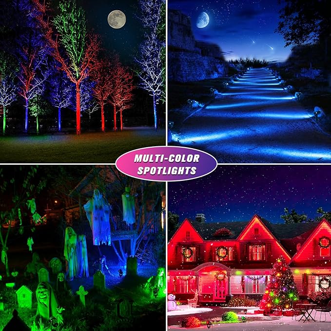 APONUO Solar Spot Lights - Outdoor 6-in-1 Landscape Lights, Dusk to Dawn Solar Uplights, IP65 Waterproof, 9.8ft Cable for Yard, Pathway, Garden, Tree Decoration (Multicolor) APONUO