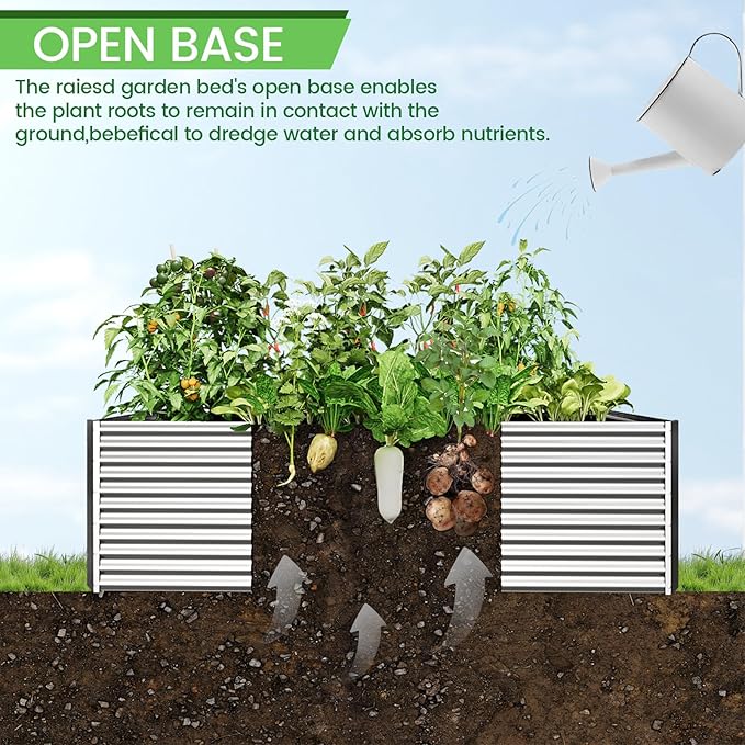 FRIZIONE 2pcs Tall 8x4ft Galvanized Raised Garden Bed Outdoor,Above Ground Garden Bed for Vegetable,Metal Raised Beds for Flower,Steel Raised Beds for Gardening FRIZIONE
