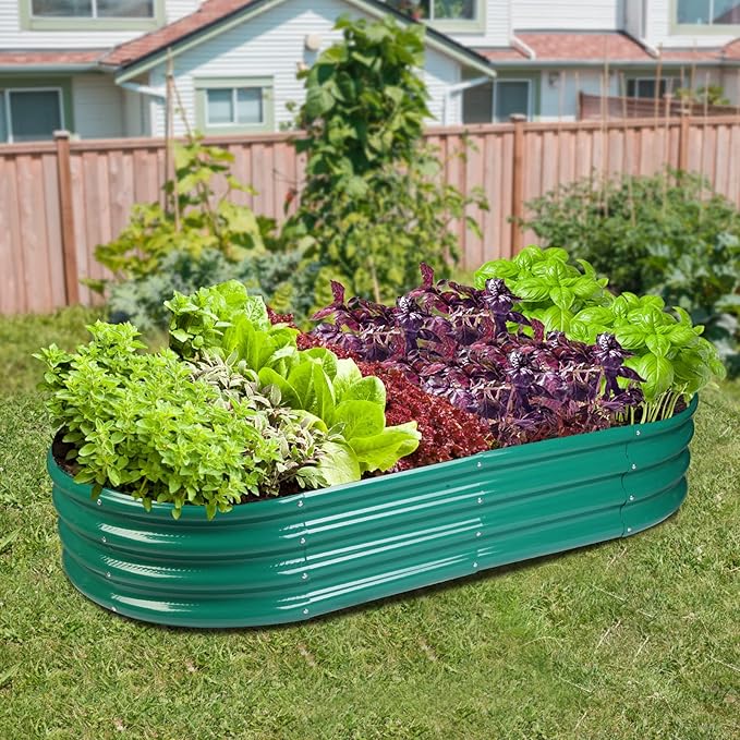 Raised Garden Bed Galvanized Planter Box Outdoor, Rot-Resistant Metal Garden Bed Planter for Vegetables Flower Herb (6.5ft, Green) RaisedGardenBed