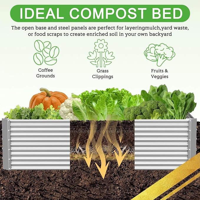 2 Pack Tall 8x4FT Corrugated Galvanized Steel Raised Garden Bed Outdoor, Metal Above Ground Garden Bed for Vegetables and Flowers, Rectangle Raised Beds for Gardening CATMANOR