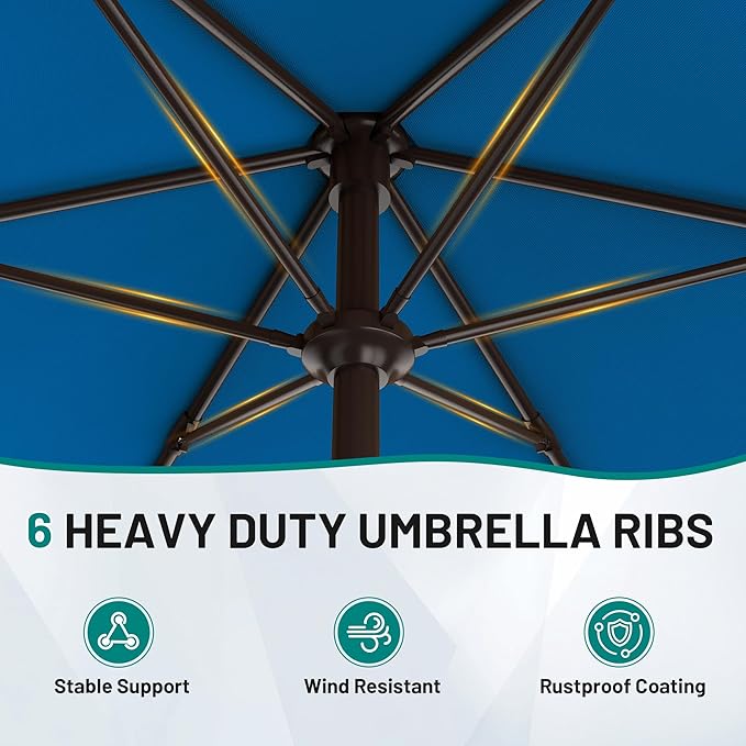AreShark 7.5FT Patio Umbrella Table Market Umbrella with 6 Sturdy Ribs, Button Tilt/Crank Heavy-Duty Round Outdoor Umbrellas for Garden, Deck, Backyard,and Pool, Royal Blue Rootora