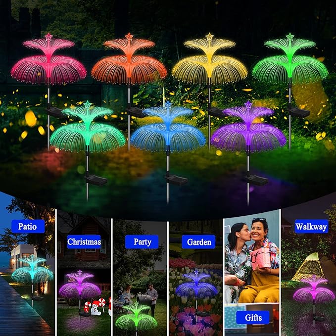 Solar Garden Lights 6 Pack New Upgraded Solar Lights Outdoor Waterproof 7 Color Changing Double Jellyfish and Star Flower Garden Decor Yard Lawn Christmas Decorations, Gifts for Women Mom Weepong