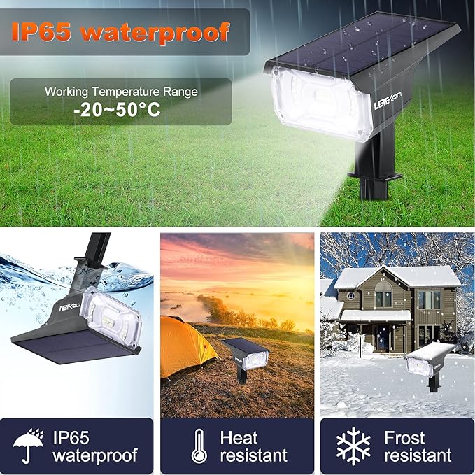 Solar Spot Lights, IP65 Waterproof 40 LEDs Landscape Spotlights,USB & Solar Powered Wall Lights Dark Sensing Auto On/Off,3 Modes Outdoor Solar Garden Lights for Yard Porch 2 Pack LEREKAM