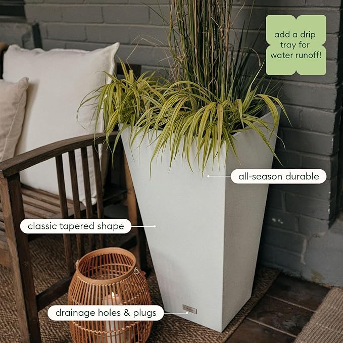 Veradek V-Resin Indoor/Outdoor Taper Planter (Black, 26 inch - 2 Pack with 2 Saucer Trays) VeradekOutdoor