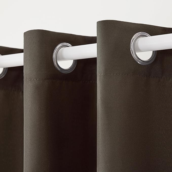 TOWN & COUNTRY BASICS Cabana Solid Heavyweight Indoor Outdoor Curtains, Light Filtering Opacity with Grommet Top, Water Repellent, 2-Pack Set, 54"x96", Chocolate TOWN+%26+COUNTRY+BASICS