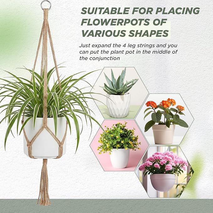 EBOOT 2 Pack 33 Inch Large Macrame Plant Hanger Rope to Hang Flower Pot Plant Holder for Indoor Outdoor Decorations, 4 Legs (Linen Color) eBoot