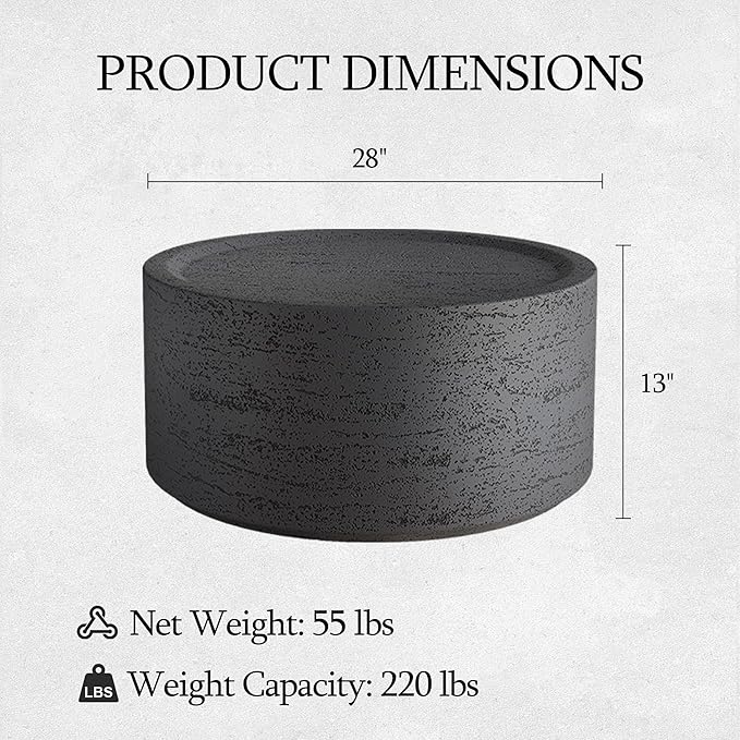 UPHA Outdoor Round Coffee Table, Small Modern Minimalist Accent Tables, Low Light Concrete Center Table for Living Room, Outside Patio, Deck, 28×28×13, Dark Grey UPHA