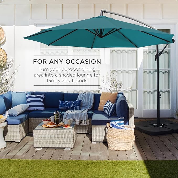 Best Choice Products 10ft Offset Cantilever Hanging Market Patio Umbrella, 8 Sturdy Ribs, Easy Adjustment - Cerulean BestChoiceProducts